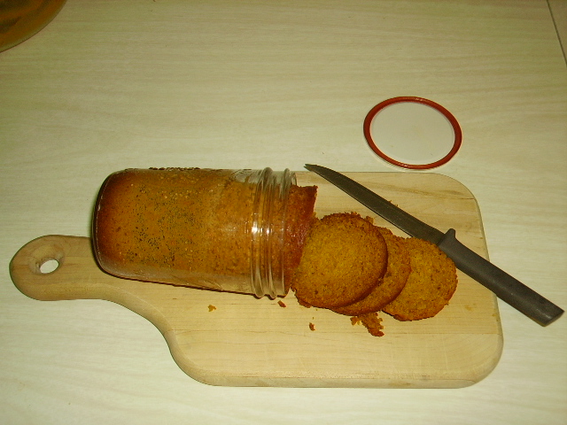 Much later: Canned pumpkin bread loosens easily and slices breezily. Mmm!