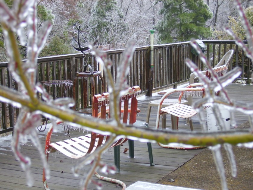 Ice everywhere outdoors after Winter Storm Octavia