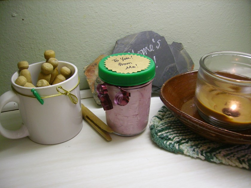 A fun gift of cranberry/cream cheese sauce!